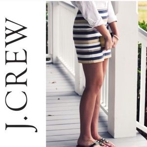 J. Crew Denim Blue White and Foil Gold Mini Skirt